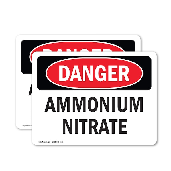 Signmission Ammonium Nitrate Danger Sign, Vinyl Decal, 10in W x 7in L, 2PK OS-2PACK-DS-D-710-L-1941 - main